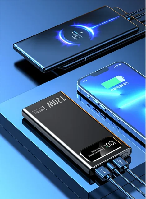 デジタルディスプレイ付きパワーバンク,200000mAh, 120W 200000mAh Power Bank 120W Super Fast Charging Portable