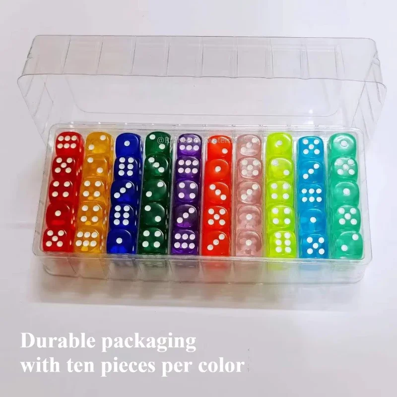 Colorful 100-Piece Acrylic Dice Set - 14mm Standard 6-Sided Dice for Games, Parties, and Classroom Activities