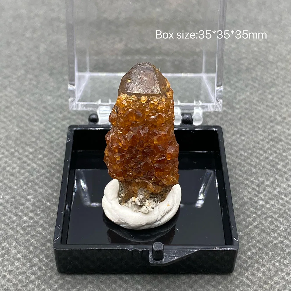 

100% natural garnet smoky crystal symbiotic rough stone specimen quartz mineral + Box size:35*35*35mm