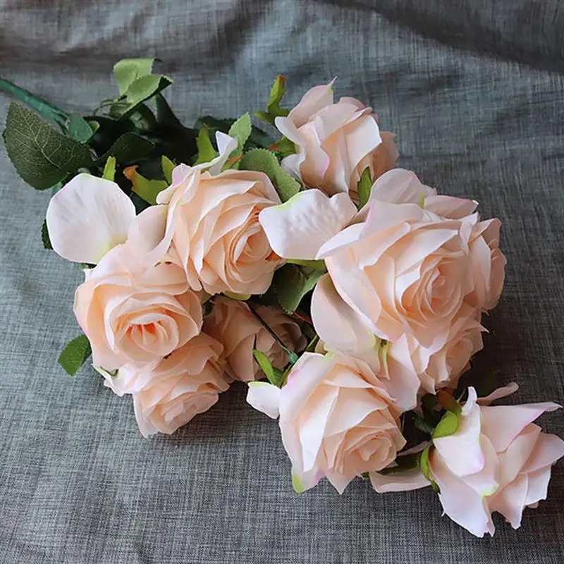 

12 Roses/Bouquet Artificial Fake Silk Flowers Pink White Wedding Decoration Party Display Floral Gift Decorative Diameter 8cm