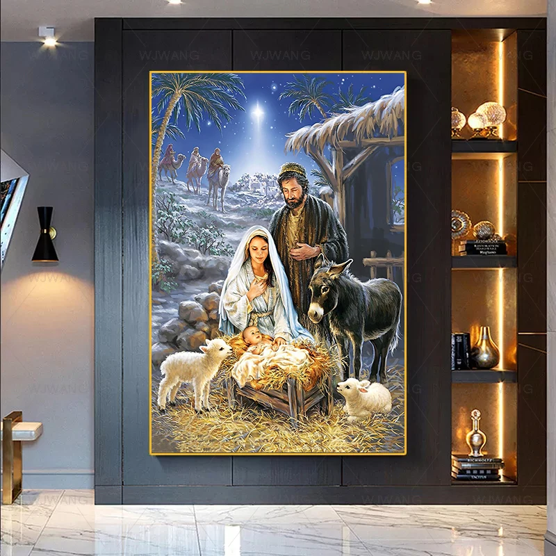 LZAIQIZG 5D DIY Diamond Painting Birth Of Jesus Diamond Embroidery Full Set  Diamond Mosaic Rhinestone Home