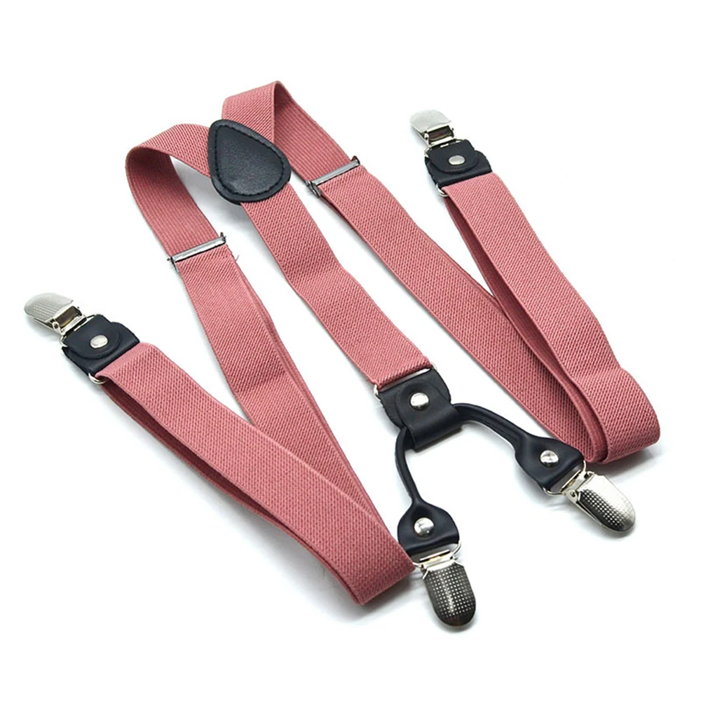 Solid Color Bowknot Elastic Leather Suspenders Braces Men Women Adjustable Straps For Wedding Suit Skirt Accessories Gift