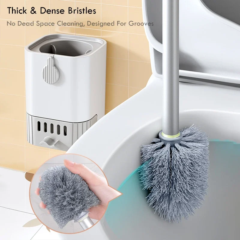 Joybos Toilet Brush Wall-mounted Toilet Brush No Dead Corner Cleaning Extended Handle Home Cleaning Tool with Drain Box
