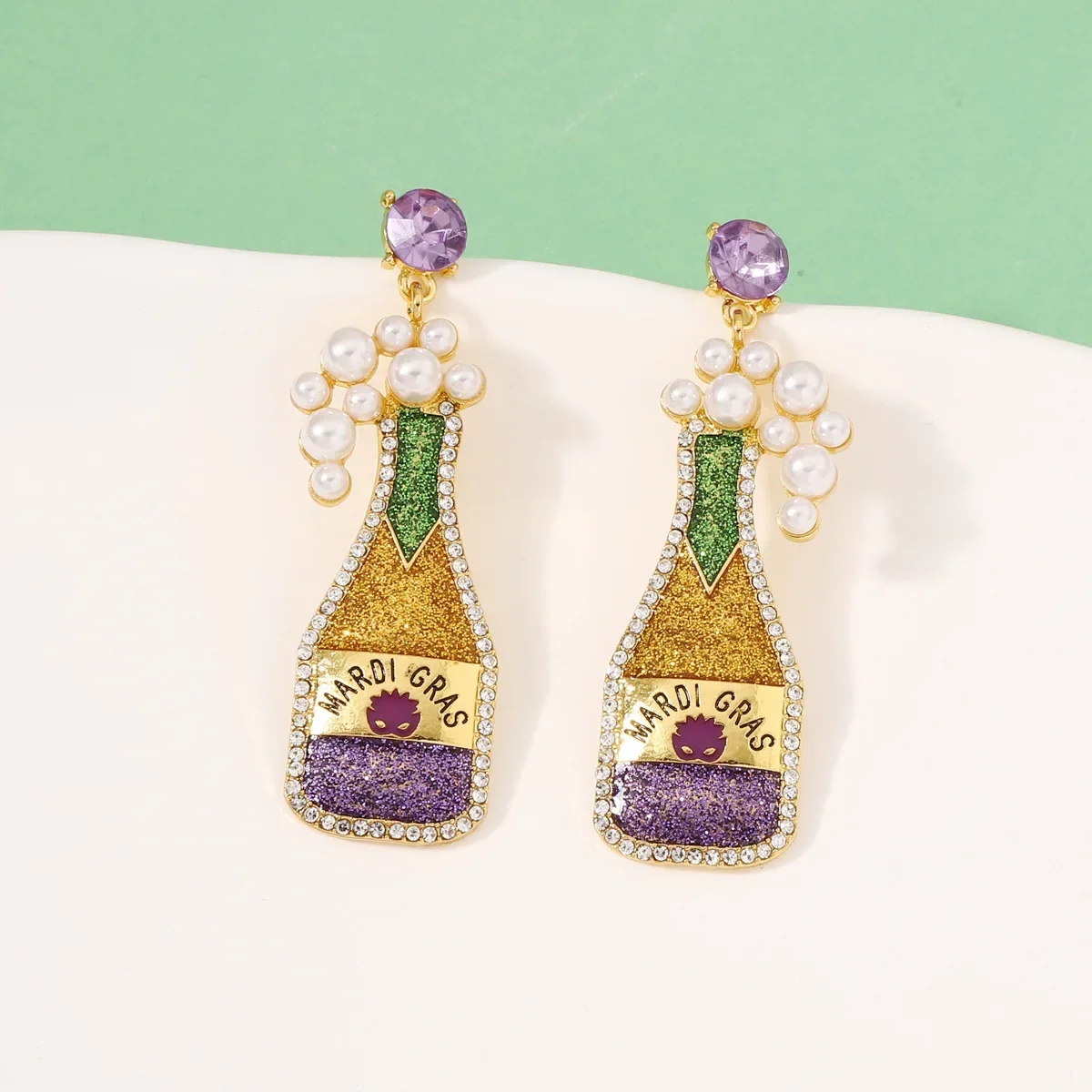 

Party Cute Wine Bottle Pearls Colorblock Earrings
