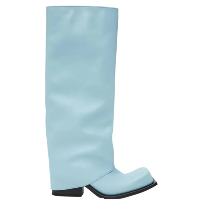 

Women's Autumn and Winter New Thick Sole Women's Long Boots Square Head Upturned Trouser Sleeve Thick Mid Heel Mid Sleeve Boots