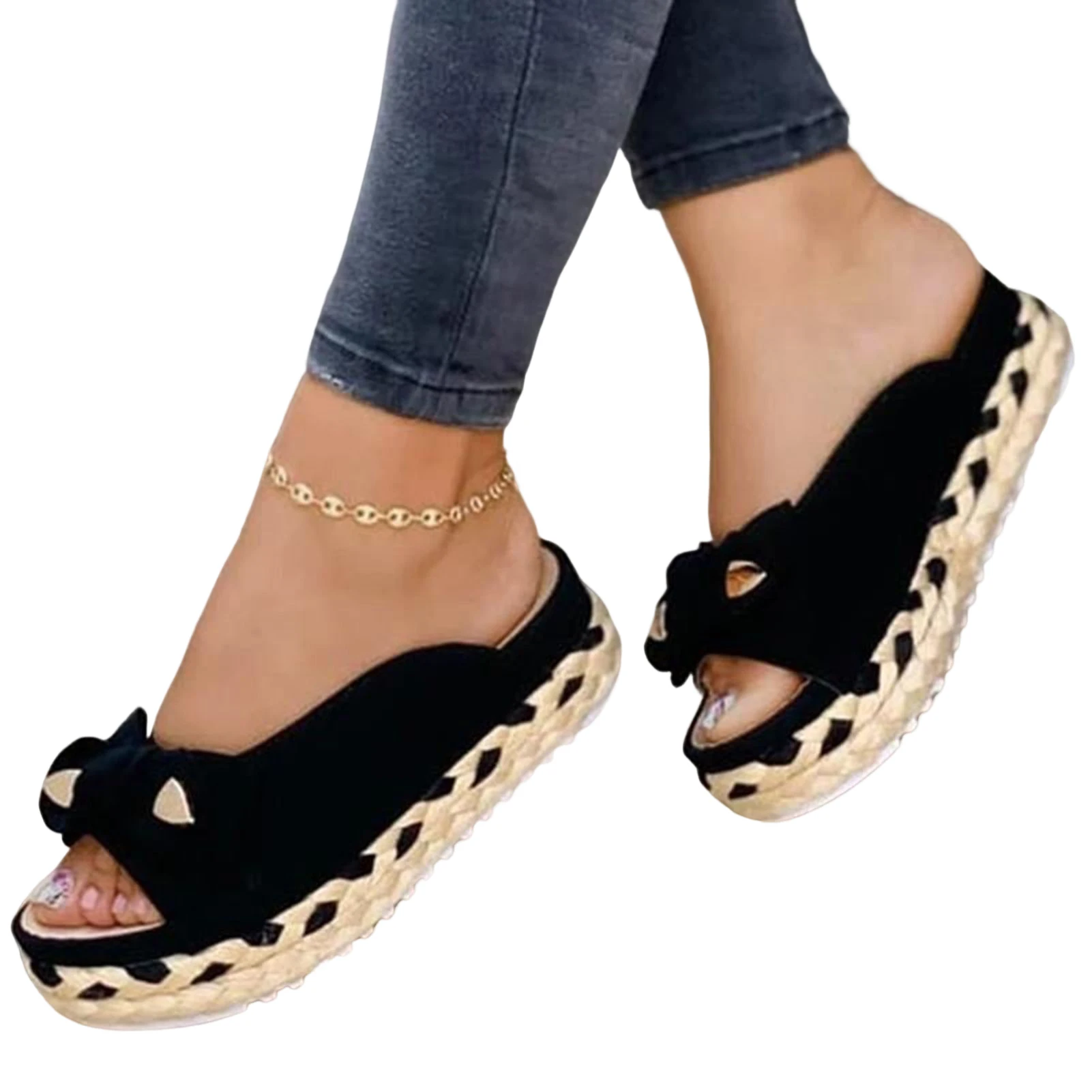 

Casual Beach Slip On Slippers Open Peep Toe Solid Color Walking for Valentine's Day Christmas Gift