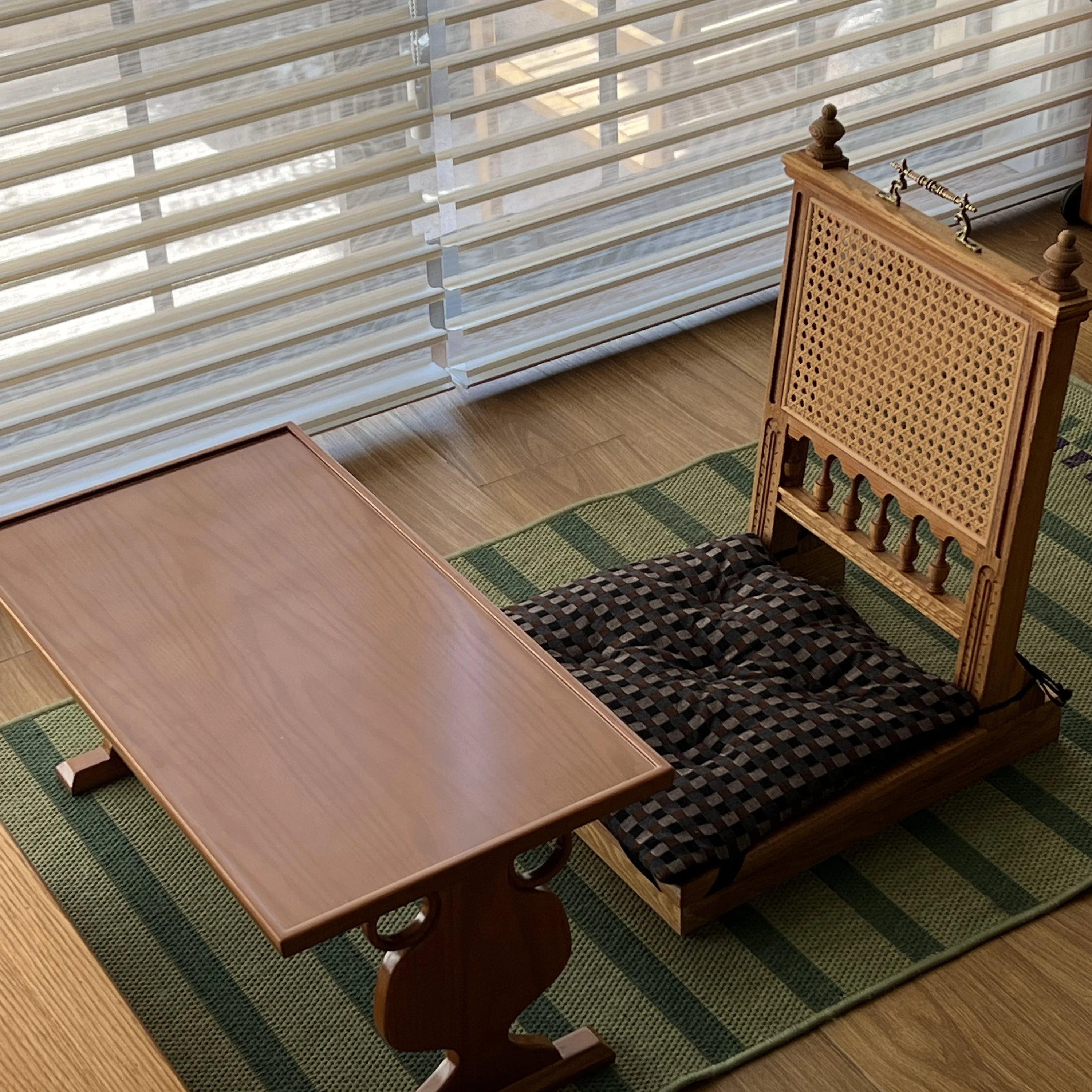 Dark light bay window table and chairs solid wood vintage tea table, tatami mat low chair table and chair combination 8