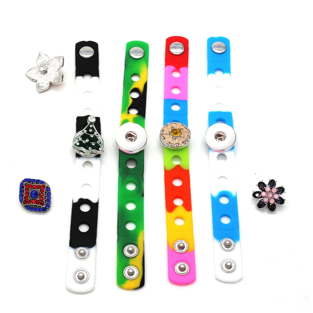 10pcs/lot Candy Rainbow Color Silicone Bangles Fit 18mm Snap Charms Button Ginger Snap Jewelry Bracelets for Women Kids Gifts bracelet jewelry