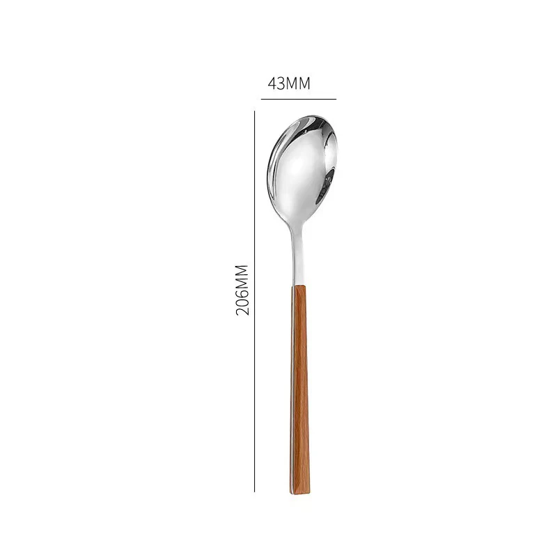 New Stainless Steel Tableware With Wooden Handle Spoon Steak Knife Fork Teaspoons For Home Kitchen Dinnerware Tools Accessories