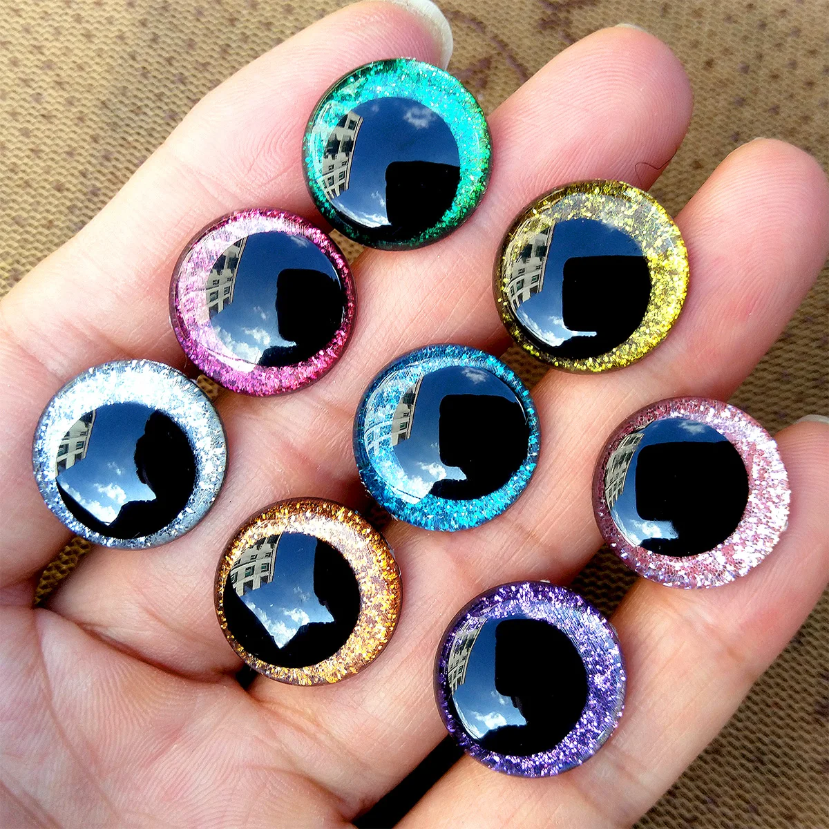 20pcs 18mm Eccentric-Pupil Glitter Flat Safety Eyes For Crochet Toys Amigurumi Crafts DIY Funny Toy Eyes Animal Doll Accessories 100pcs bag mix color triangle safety nose for diy doll toy bear crafts plastic toy safety noses crafts making puppet accessories