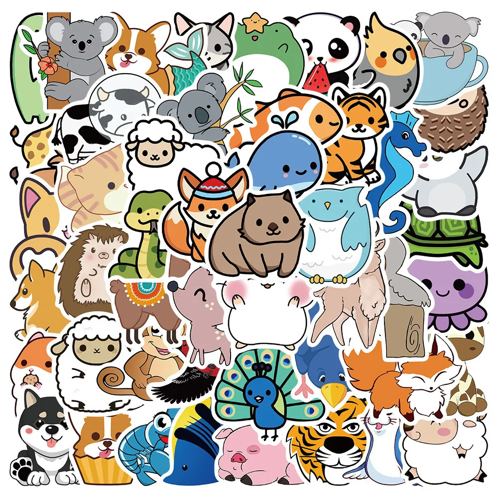 

10/30/50PCS New Animal Sticker Pack Cartoon Creative Animation iPad Computer Luggage Table Chair Decoration Waterproof Wholesale