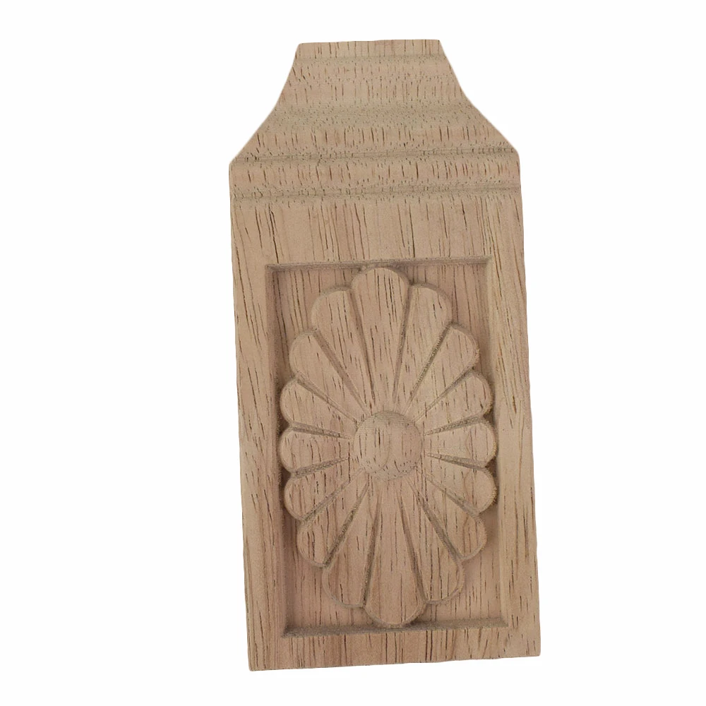 

2PCS Woodcarving Floral Decoration Style Miniatures Rectangle Wood Applique Patch Carved Flower Bed Furniture Cabinet Figurine