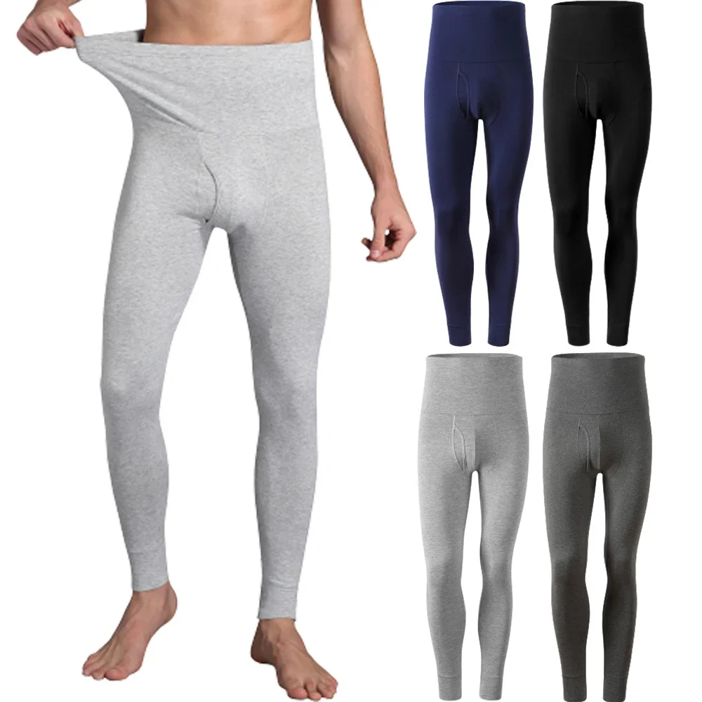 Winter Men Warm Cotton Leggings Underwear Tight Black Gray Thermal Long Johns Plus Size Warm Sleep Bottom Man Thermal Long John