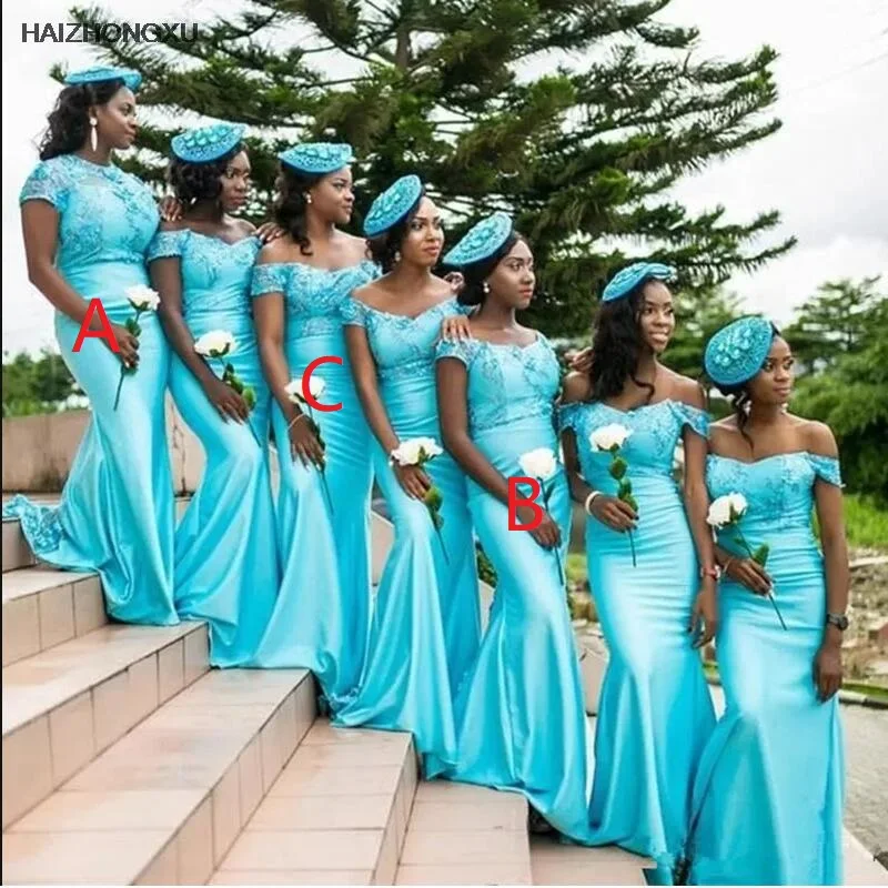 Vestidos de dama de honra azul escuro feminino, Chiffon, Top Sexy, Renda,  Tule, Sheer, Fora do Ombro, Festa de Casamento, Robe - AliExpress