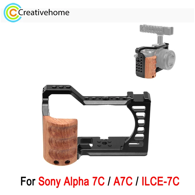 Gabbia Per Videocamera Puluz Per Fotocamera Sony Alpha 7C / Ilce-7C / A7C Maniglia In Legno Gabbia Per Impianto Di Perforazione Stabilizzatore In Meta
