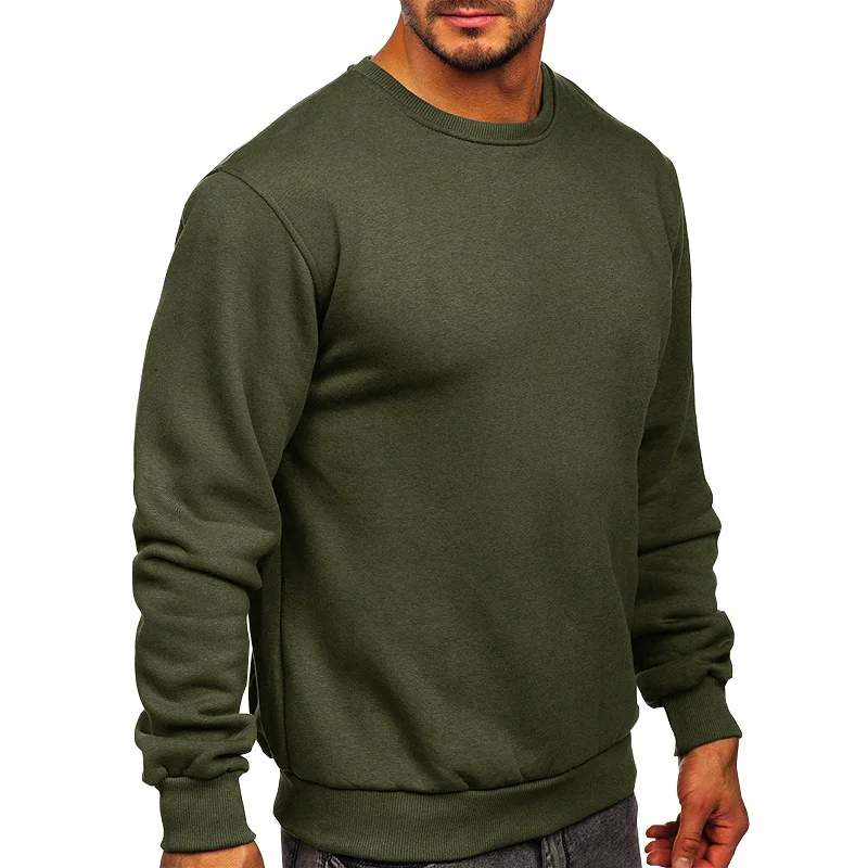 

2023 Men's New Thickened Pullover Sweatshirt Men's Solid Color Slim Fit Round Neck Sweatshirt Men's Basic Top Autumn Winter