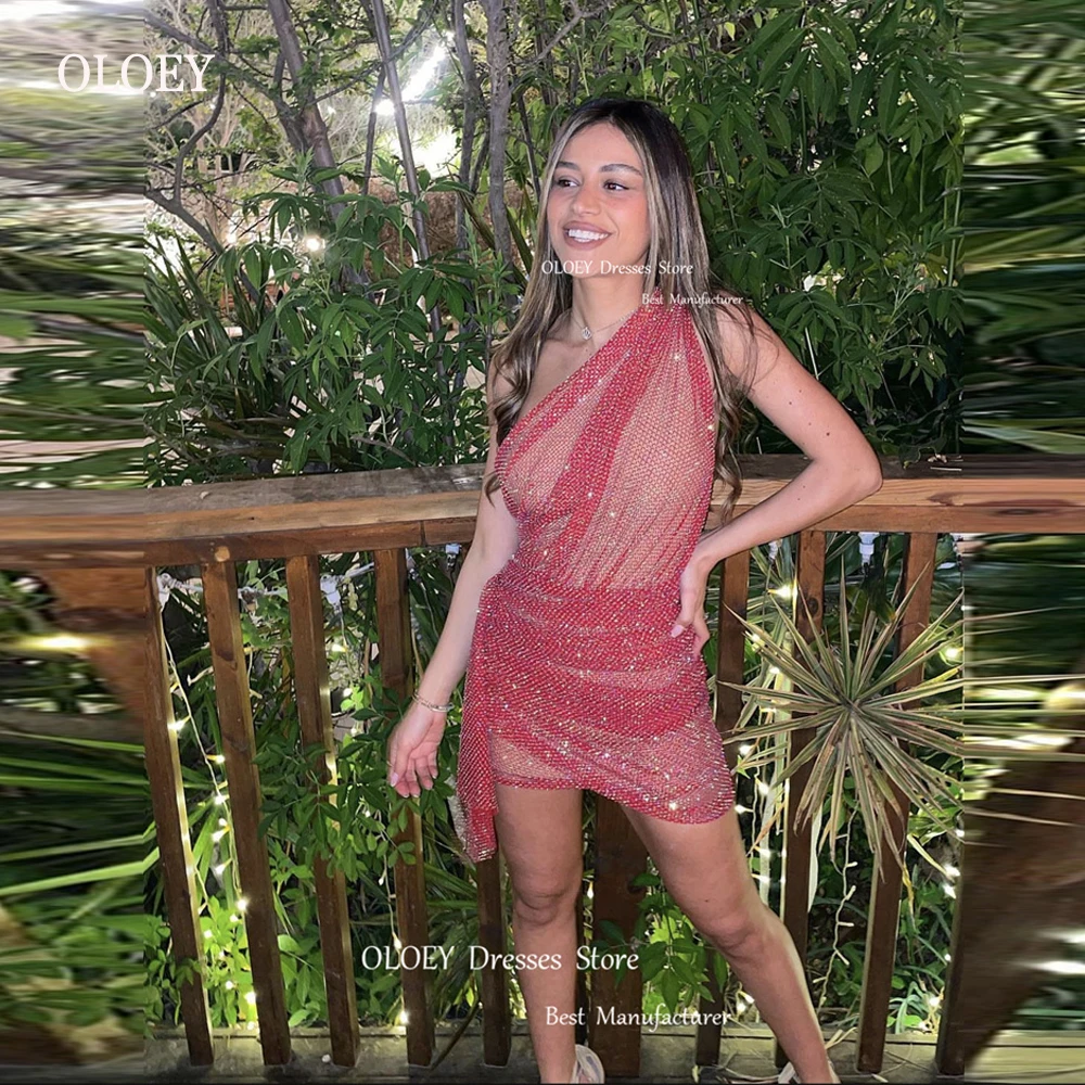 

OLOEY Glitter Short Prom Party Dresses One Shoulder Mini Cocktail Dress Summer Beach Cocktail Dress Evening Event Night Dress