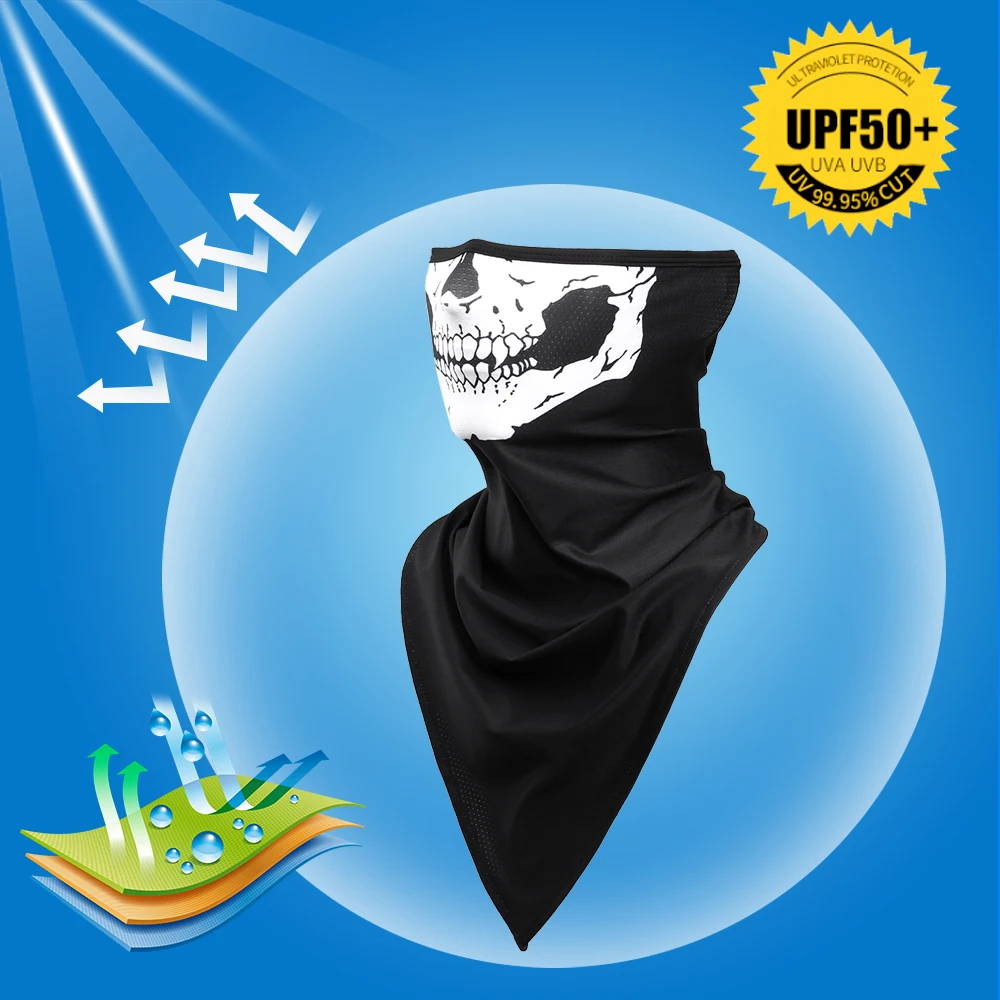 Breathable Sport Skull Face Bandana Half Printed Mask Ski Reusable Tube  Scarf Fishing Hiking Running Neck Gaiter Cover Men Women