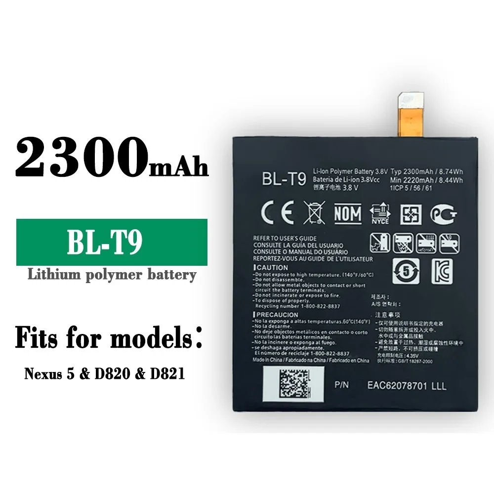 

BL-T9 New Replacement Battery For LG Nexus 5 E980 Nexus G D820 D821 Phone BLT9 2300mAh Internal Li-ion Batteries With Tools