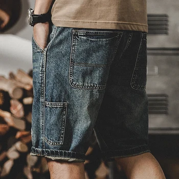 2025 Men's Summer Retro Fashion Solid Pockets Straight Shorts Male Loose Cargo Short Jeans Men High Waist Denim Shorts P876 1