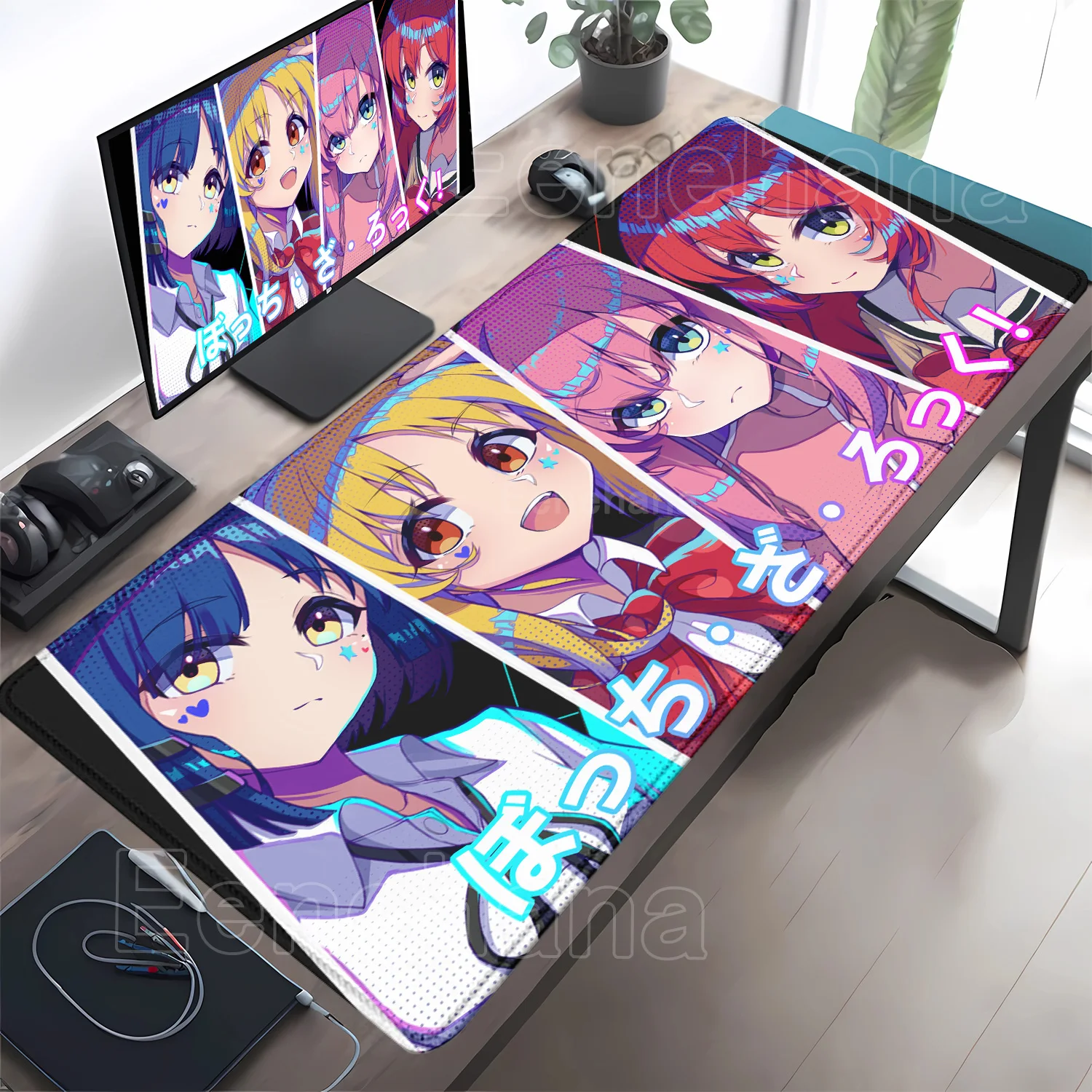 Bocchi The Rock Large Gaming Mousepad - HD Print Rubber Desk Mat with Locking Edge and Non-Slip Base