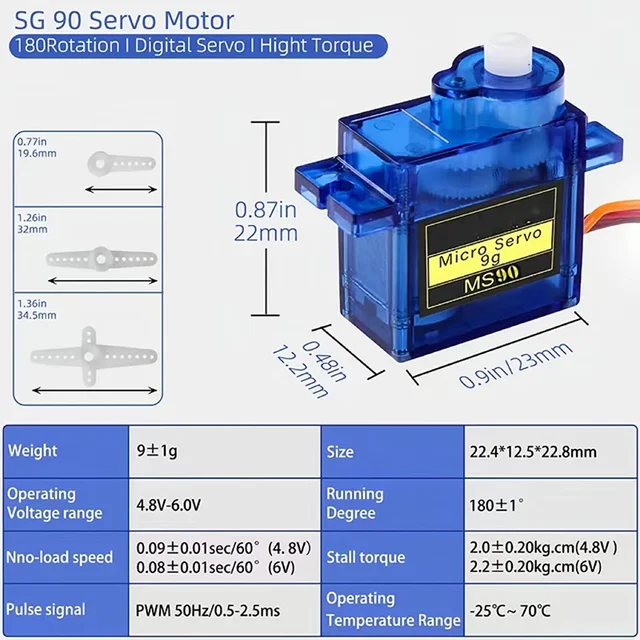 Kit De 5 Micro Servos SG90 9g - Servomoteurs Miniatures 180°, Parfaits Pour Robots, Avions RC Et Projets DIY