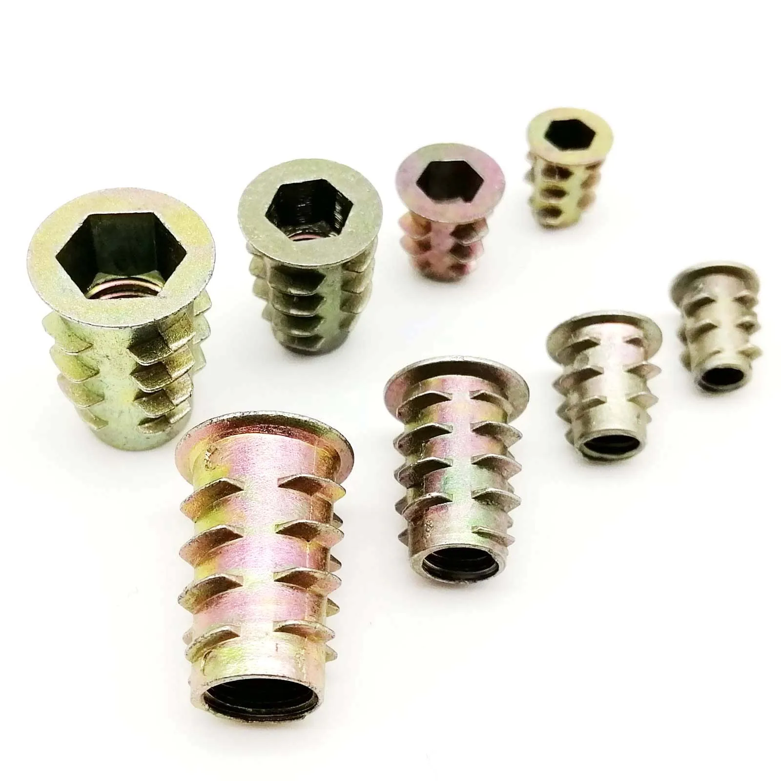 10pcs M4 M5 M6 M8 M10 Thread Allen Hexagon Hex Socket Head Wood Furniture Cabinet Bed Embedded Insert Nut E-Nut Length = 8-25mm insert nut