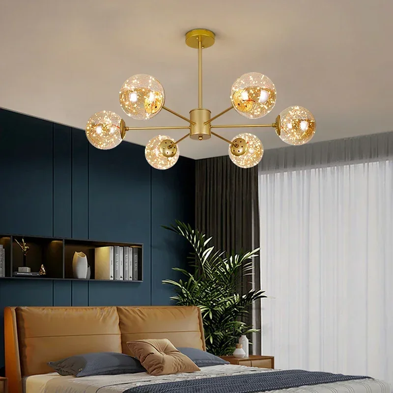 Chandeliers LED Ceiling Light For Living Room Bedroom Dining Room Kitchen Home Decor Black Gold Star Glass Ball Pendant Lamps