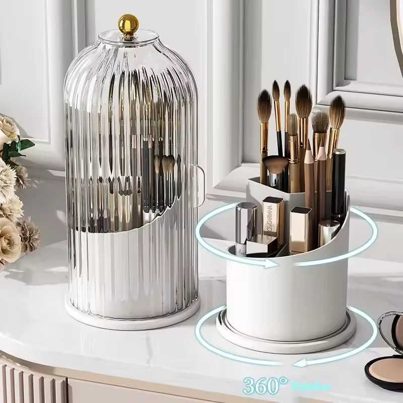 360 Rotary Makeup Brush Holder With Cover Luxury Cosmetic Organizer for Lipstick Eyebrow Pencil Eyeshadow Storage Box Multi Func 6