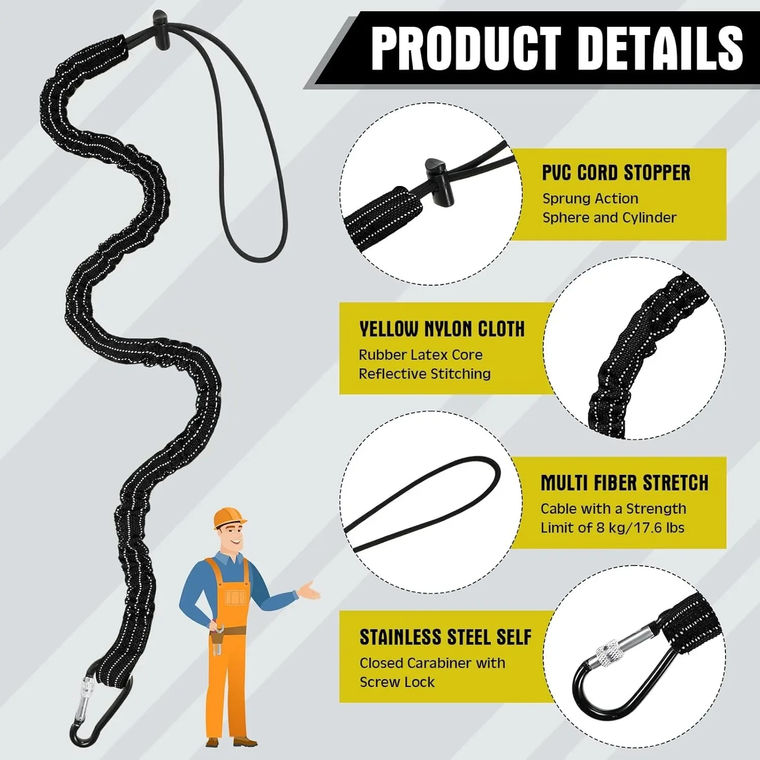 Safety Bungee Tether Tool Lanyard With Carabiner Hook Climbing Working Anti-Falling Safety Rope Aerial Work Climbing Accessories