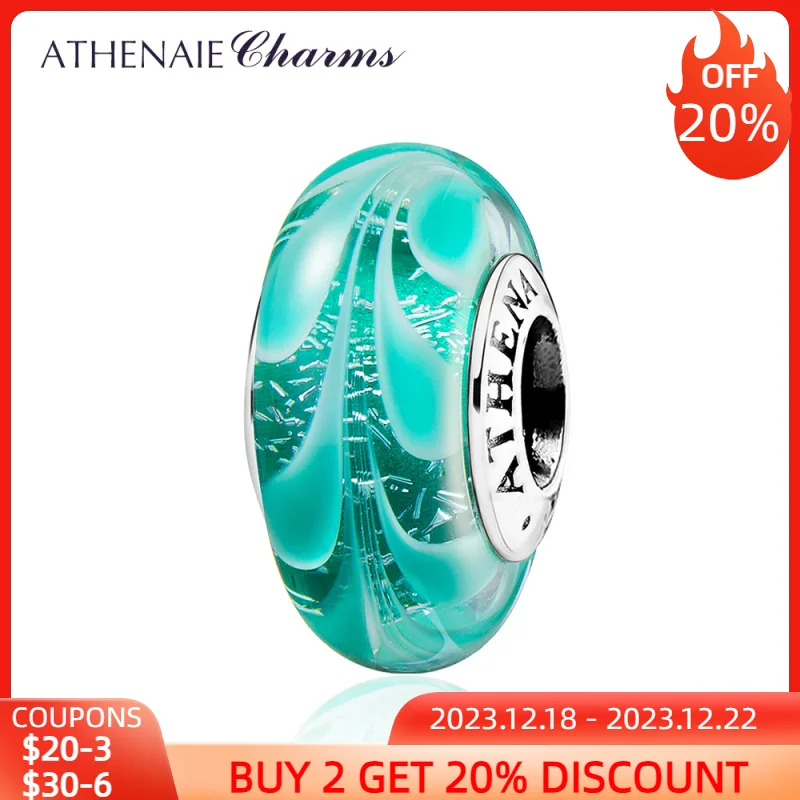 

ATHENAIE Murano Glass Beads 925 Sterling Silver Hawaiian Charms Leaf Bead for Bracelet & Bangle Charm Jewerly Making Color Green