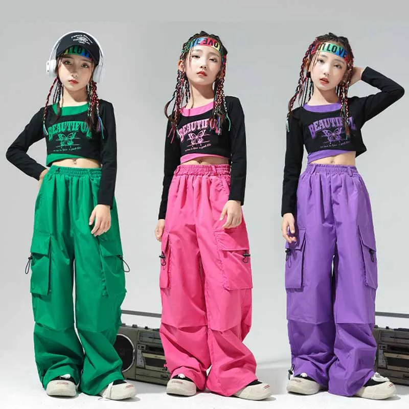 

Girls Jazz Street Dance Costume Children Hip Hop Party Outfits Kids Sweatshirt Pants Set Ballroom Dancewear Stage Rave Clothing