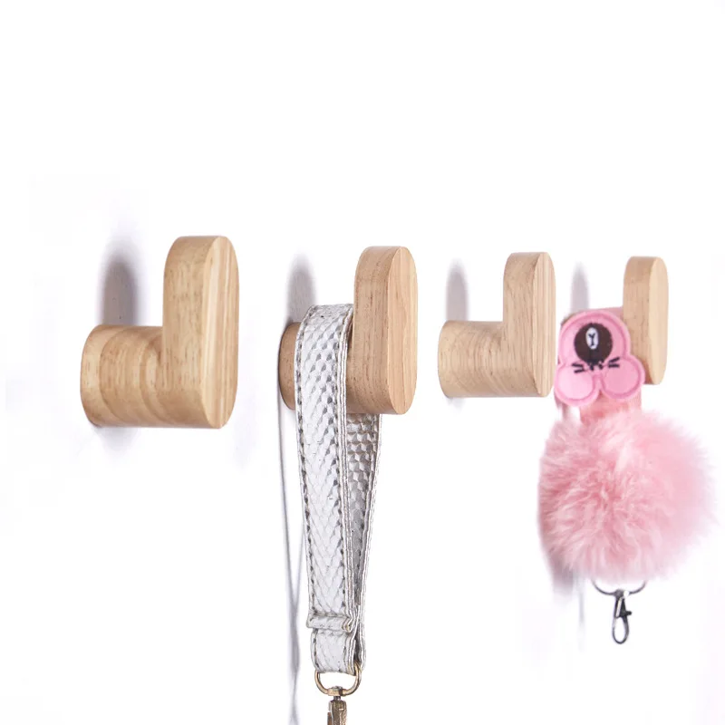 1/4Pcs Natural Wooden Decorative Hook Key Holder Door Hanger Wall-mounted Punch Robe Hook Coat Bag Rack Home Storage Organizer 2