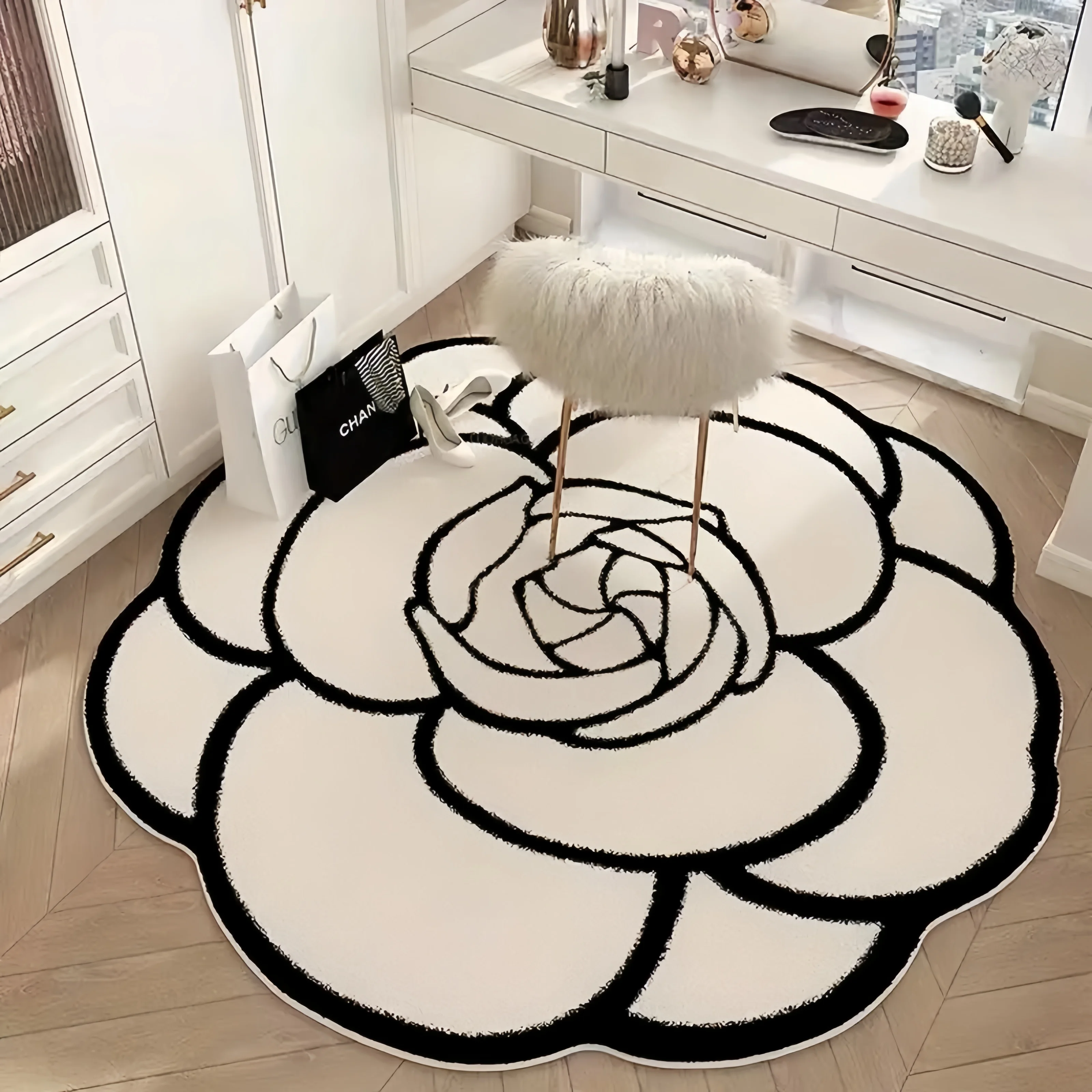 VIKAMA Minimalistischer Blumen-Kunstteppich Rutschfest und Geräuschreduzierend für Schlafzimmer, Begehbaren Kleiderschrank, Wohnzimmer Couchtisch-Teppich Wohndekoration – Detail 1