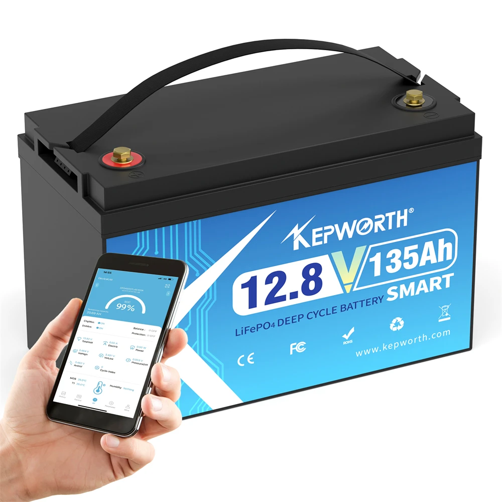 New 12V 135AH Series or Parallel LiFePO4 Storage Battery Built-in Bluetooth BMS Lithium Power Batteries For RV Campers Golf Cart