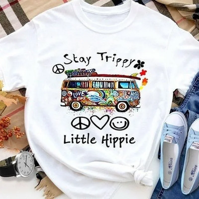 

Vintage Little Hippie Print T Shirt Women Short Sleeve O Neck Loose Tshirt Summer Women Causal Tee Shirt Tops Camisetas Mujer