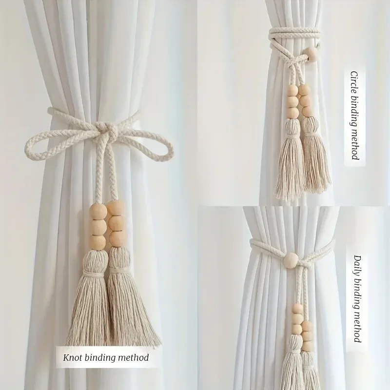 2PCS Bohemian Style Curtain Strip with Meteor Wood Beads, Used for Home Decoration in Living Rooms, Bedrooms, and Kitchens