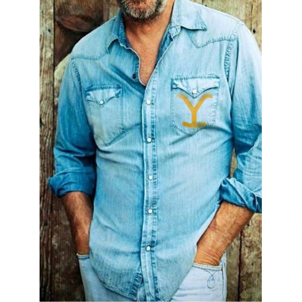 Camisa vaquera de manga larga para hombre, pantalones elásticos ligeros, sueltos, con estampado de algodón suave, con para primavera|Camisas informales| - AliExpress