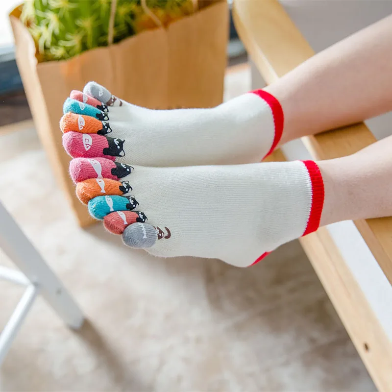 Calcetines tobilleros con estampado de cinco dedos para mujer, calcetín de  algodón, blanco, Harajuku, divertido, novedad - AliExpress