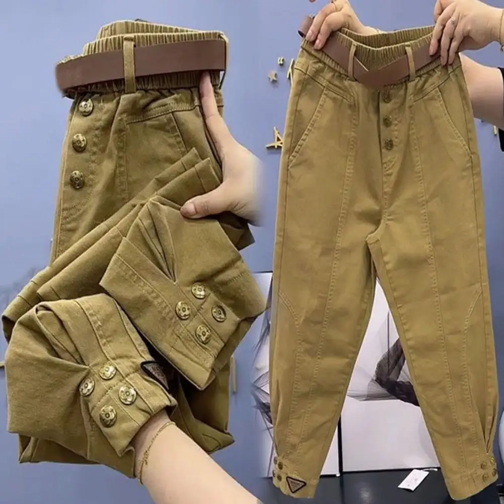 

Thick Warm Casual Pants Thick Warm Women's Harem Pants Elastic Waistband Belt Pockets Cargo Trousers Women Harem Pants