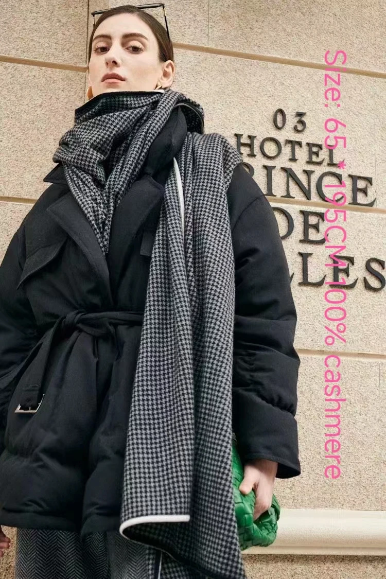 

Fenggejiwo thousand bird grid border cashmere scarf, black and white grid scarf