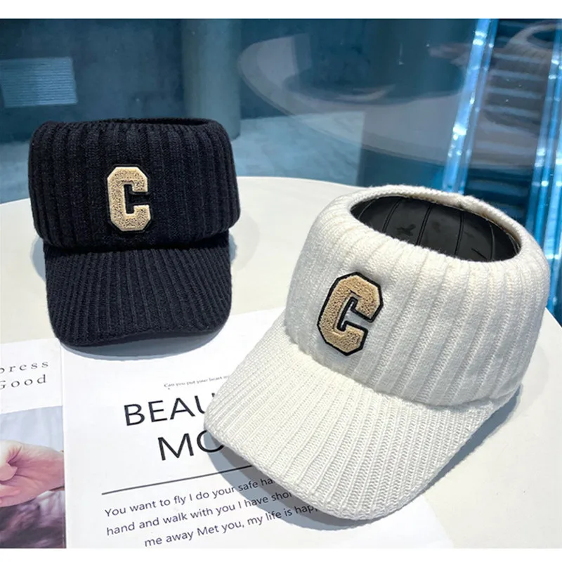 C letter sports hat Unisex winter men solid striped visor hats