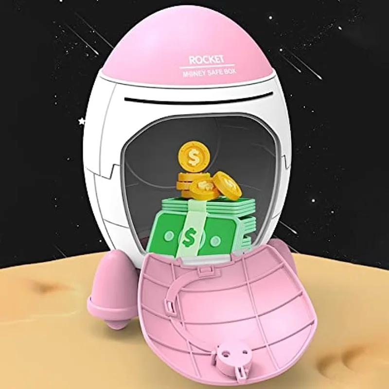Children's Cartoon Space Rocket Piggy Bank Toy For Boys And Girls With Large Capacity For Storing Money, A Holiday Gift