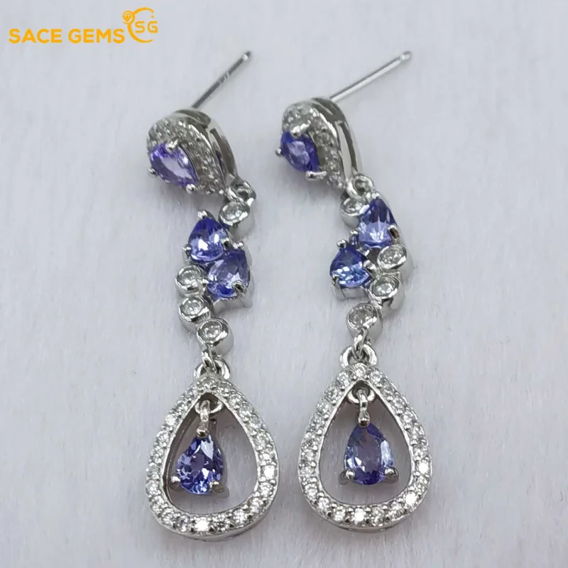 Sace Gems Fashion Earring For Women 925 Sterling Silver 3*4Mm Tanzanite Stud Orecchini Festa Di Nozze Fine Jewelry Eardrop Gift