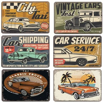 Vintage Metal Tin Signs Decor Car Service Metal Posters Plate Classic Truck Garage Gas Station City Taxi Tin Signs Wall Decor 3