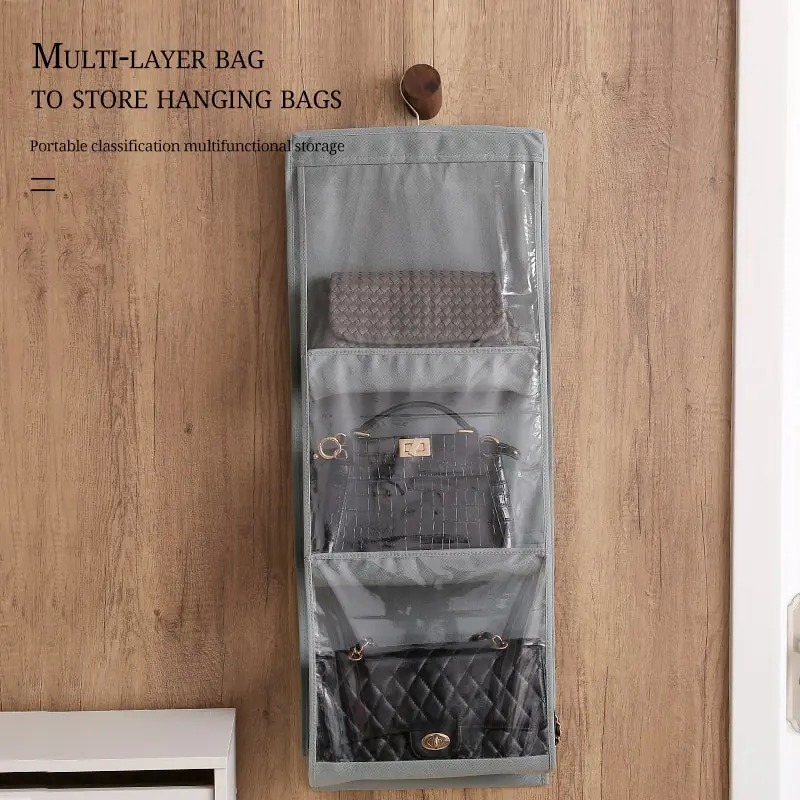 Hanging Handbag Organizer 6 Pocket For Wardrobe Closet Waterproof Storage Bag Door Wall Clear Sundry Bag With Hanger Pouch