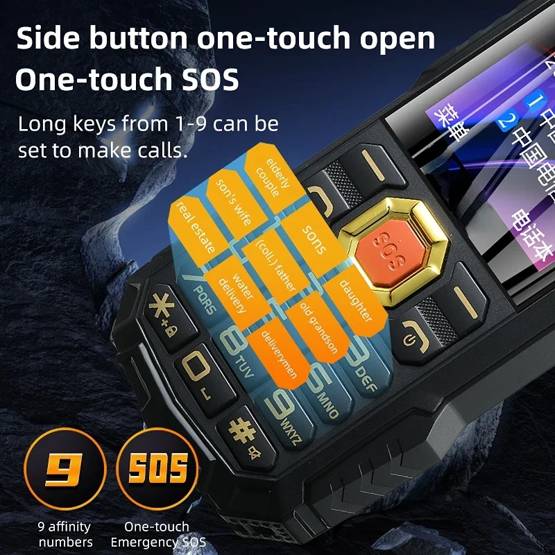 4G LTE Durable Elderly Phone with Power Bank Two Sim Big Keypad Large Battery SOS Call Speed Dial Flashlight for Seniors 3