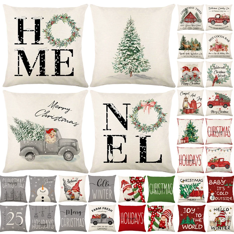 Merry Christmas Throw Pillow Cover Snow Tree Print Home Sofa Couch Cover Farmhouse Home Decor Pillowcase