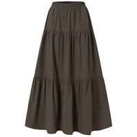 Women´s Casual Long Skirts, Solid Color Pleated Big Hem Elastic Waist Loose Fit Skirts, Simple Style Bottoms - Image 3