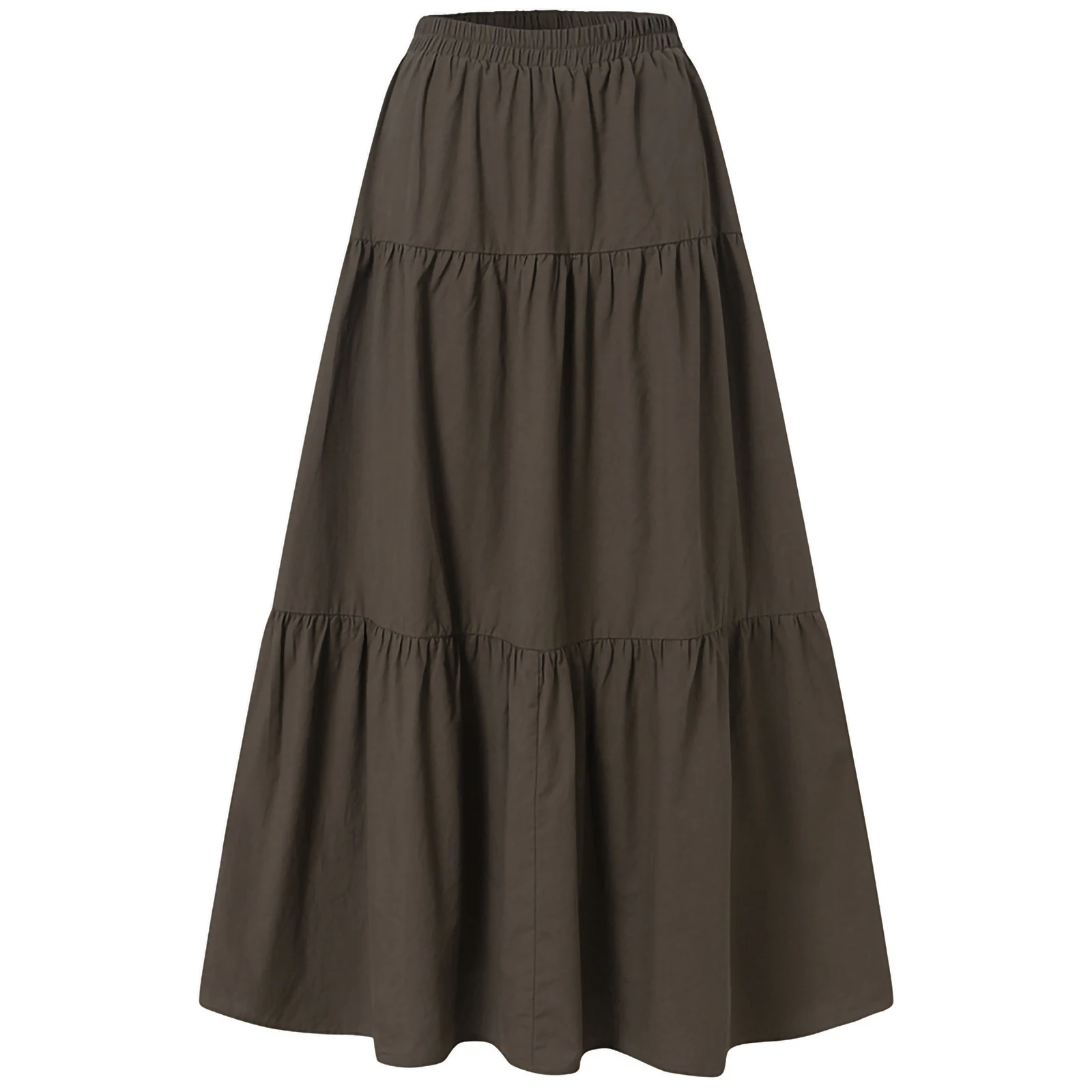 Women´s Casual Long Skirts, Solid Color Pleated Big Hem Elastic Waist Loose Fit Skirts, Simple Style Bottoms 3